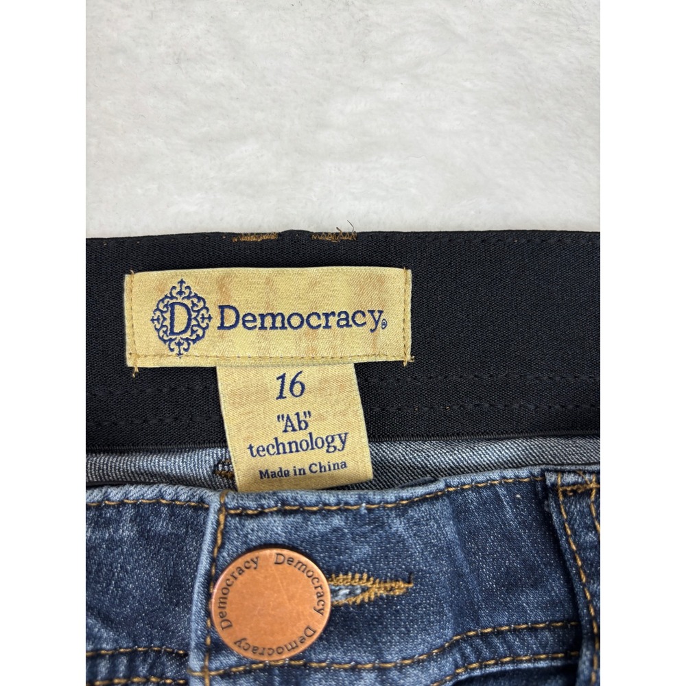 Democracy Ab Technology Womens 16 Jeans Medium Grungy Wash Distressed Hem - Picture 3 of 9